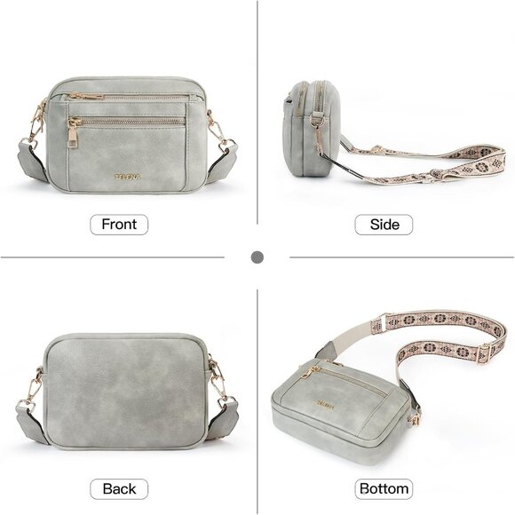 Telena Women Grey Trendy Vegan Leather Shoulder Handbags With Adjustable Strap - Picture 7 of 7